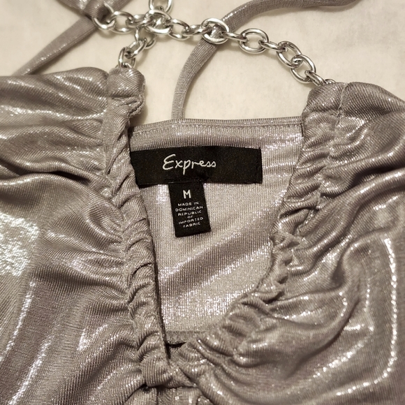 EUC Express Sexy Shiny V-Neck Halter Blouse Top with Chain Tie - Picture 6 of 7